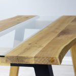 Stół z Naturalnego Drewna ze szkłem przeźroczystym
